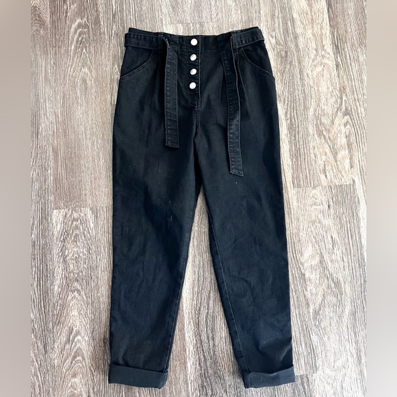 NWT GB Girls black high waisted pants with tie belt size 12 - Picture 1 of 5